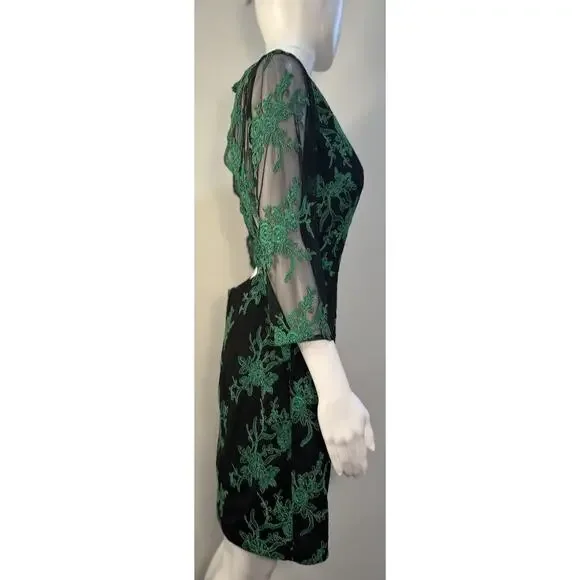 Hailey By Adrianna Papell Evening Dress Green Lace Embroidery Long Sleeve Sz-8 - Picture 8 of 16